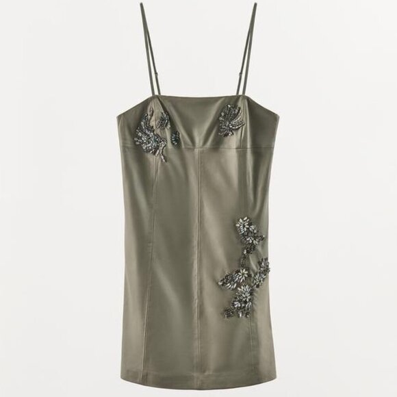 NWT ZARA 100% LEATHER BEADED JEWEL DRESS - Picture 1 of 3
